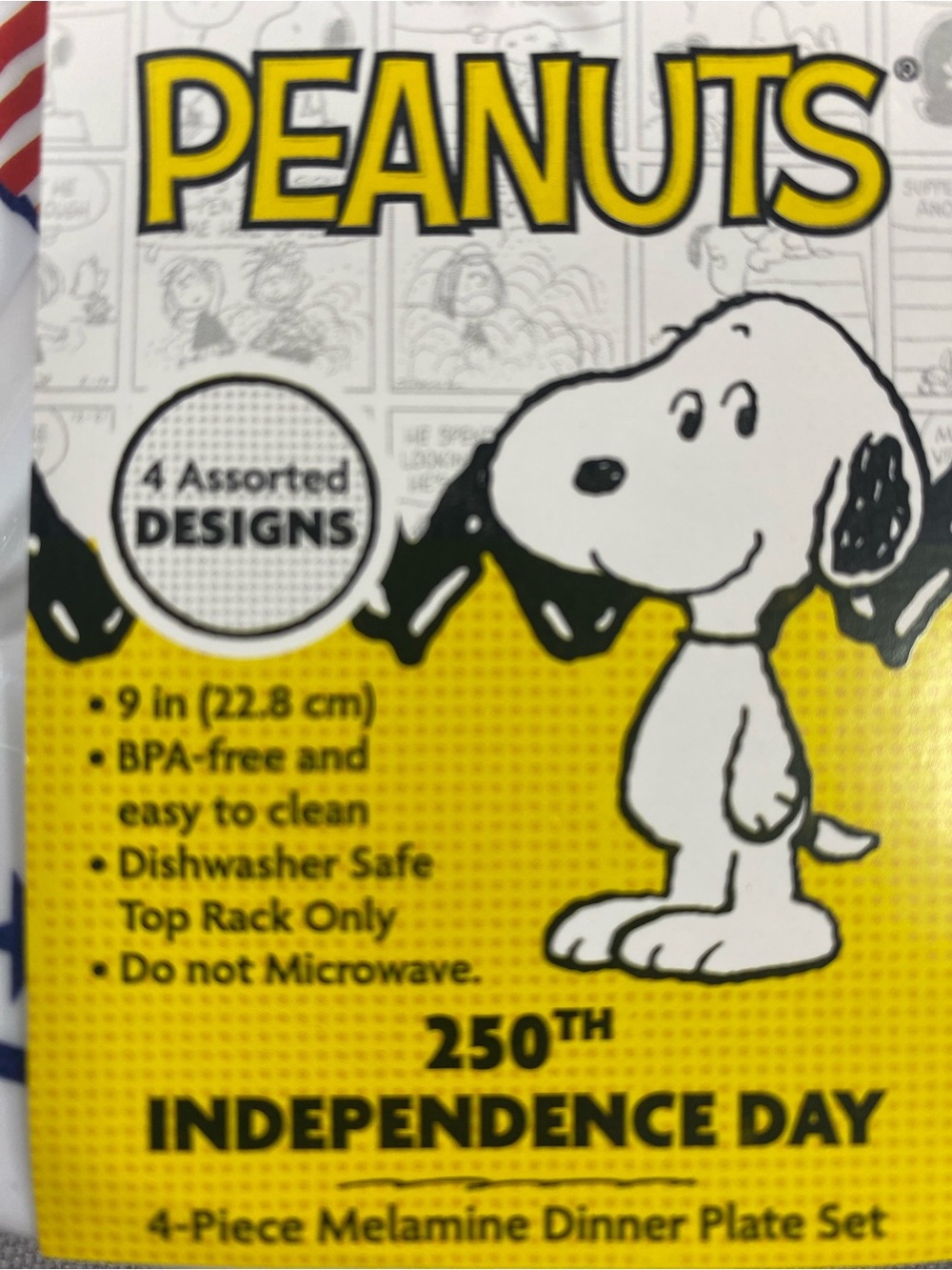 Peanuts Snoopy Patriotic Melamine Plates Set of 4 Different Designs. NWT - Picture 2 of 5